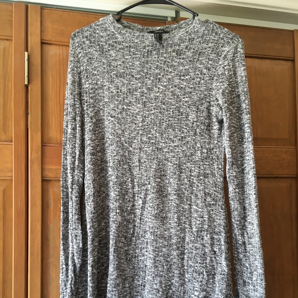 Medium Grey Sweater Dress Long Sleeves Round Neck